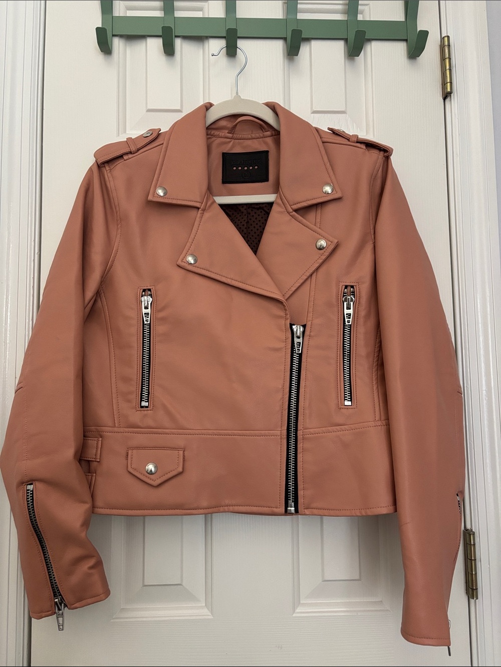 Women's Faux Leather Moto Jacket - Dusty Rose-Pink BlankNYC pink size M